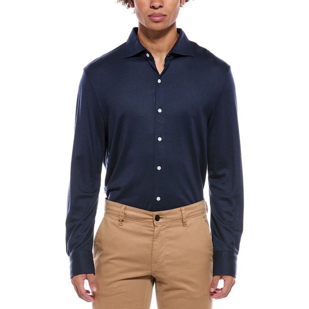 Isaia Mens  Jersey Wool Sport Shirt, Blue